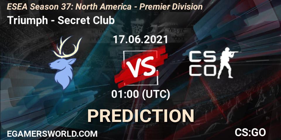 Pronóstico Triumph - Secret Club. 17.06.2021 at 01:00, Counter-Strike (CS2), ESEA Season 37: North America - Premier Division