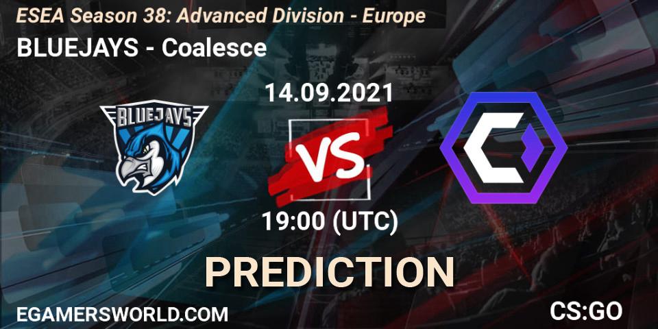 Pronóstico BLUEJAYS - Coalesce. 14.09.2021 at 19:00, Counter-Strike (CS2), ESEA Season 38: Advanced Division - Europe