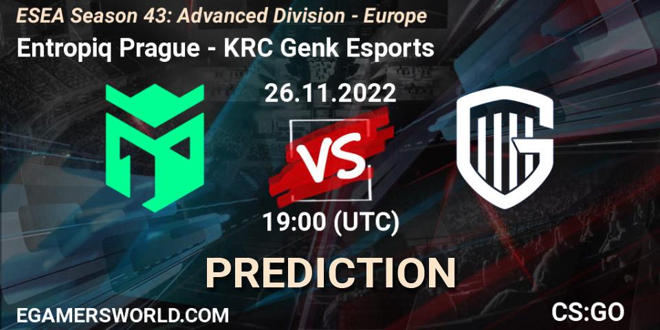 Pronóstico Entropiq Prague - KRC Genk Esports. 26.11.22, CS2 (CS:GO), ESEA Season 43: Advanced Division - Europe