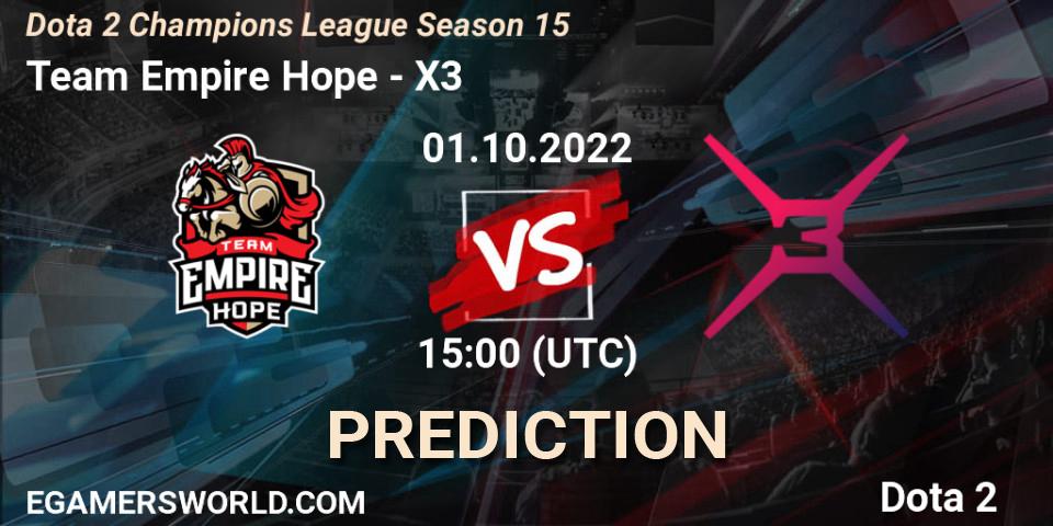 Pronóstico Team Empire Hope - X3. 01.10.22, Dota 2, Dota 2 Champions League Season 15