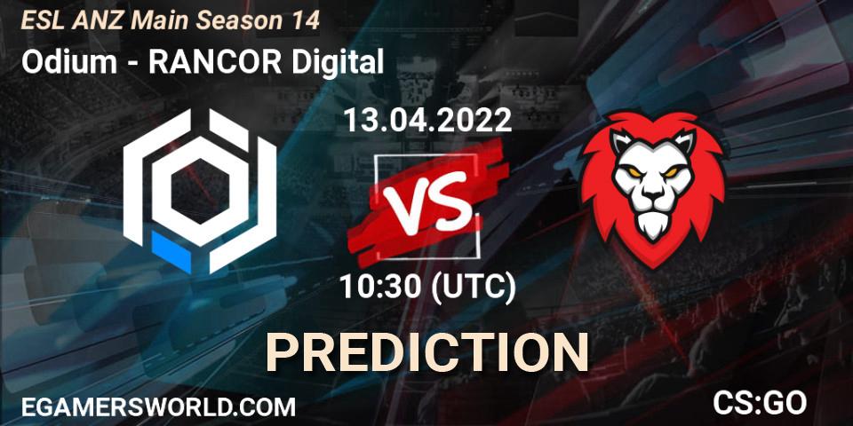 Pronóstico Odium - RANCOR Digital. 13.04.2022 at 10:30, Counter-Strike (CS2), ESL ANZ Main Season 14