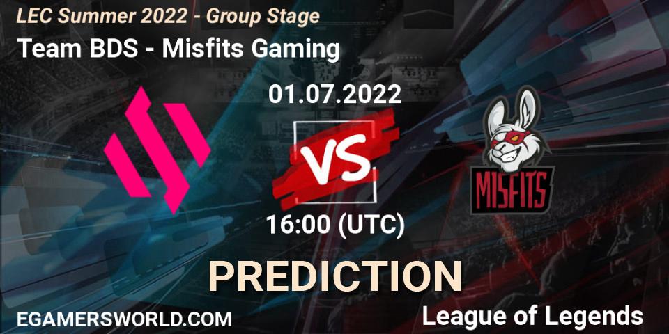 Pronóstico Team BDS - Misfits Gaming. 01.07.2022 at 16:00, LoL, LEC Summer 2022 - Group Stage