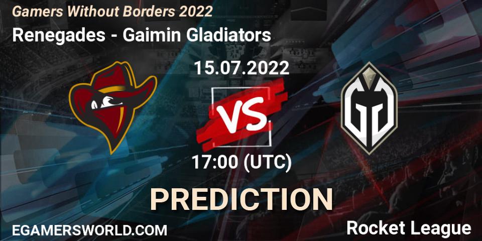 Pronóstico Renegades - Gaimin Gladiators. 15.07.22, Rocket League, Gamers Without Borders 2022