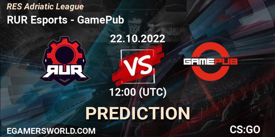 Pronóstico RUR Esports - GamePub. 22.10.2022 at 12:00, Counter-Strike (CS2), RES Adriatic League