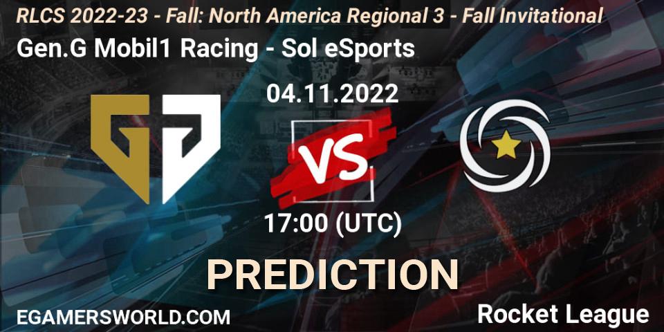 Pronóstico Gen.G Mobil1 Racing - Sol eSports. 04.11.2022 at 17:00, Rocket League, RLCS 2022-23 - Fall: North America Regional 3 - Fall Invitational