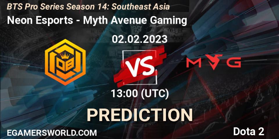 Pronóstico Neon Esports - Myth Avenue Gaming. 02.02.23, Dota 2, BTS Pro Series Season 14: Southeast Asia