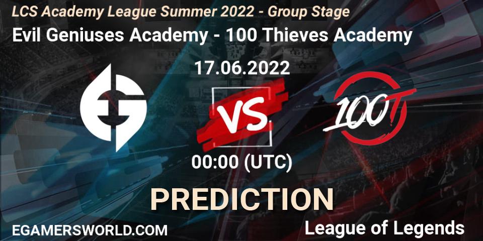 Pronóstico Evil Geniuses Academy - 100 Thieves Academy. 17.06.2022 at 00:00, LoL, LCS Academy League Summer 2022 - Group Stage