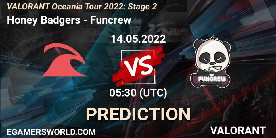 Pronóstico Honey Badgers - Funcrew. 14.05.2022 at 05:30, VALORANT, VALORANT Oceania Tour 2022: Stage 2