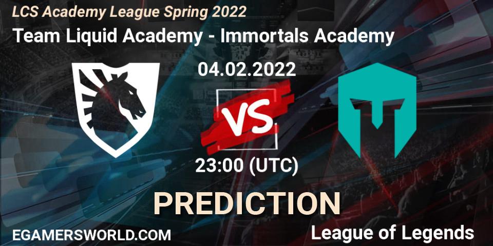 Pronóstico Team Liquid Academy - Immortals Academy. 04.02.2022 at 23:00, LoL, LCS Academy League Spring 2022