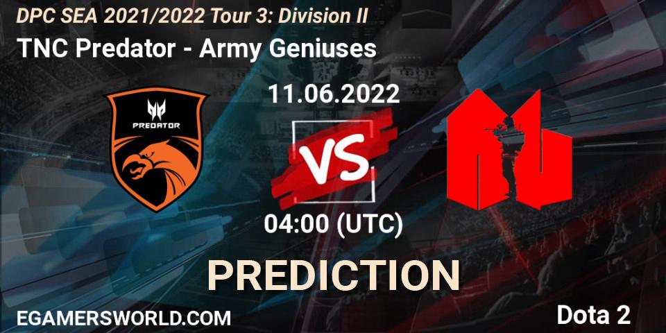 Pronóstico TNC Predator - Army Geniuses. 11.06.2022 at 04:03, Dota 2, DPC SEA 2021/2022 Tour 3: Division II