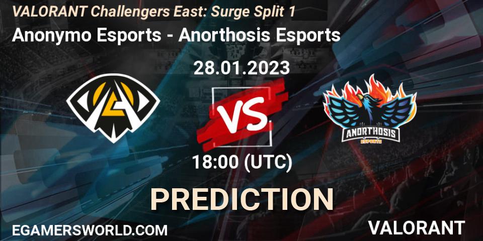 Pronóstico Anonymo Esports - Anorthosis Esports. 28.01.23, VALORANT, VALORANT Challengers 2023 East: Surge Split 1