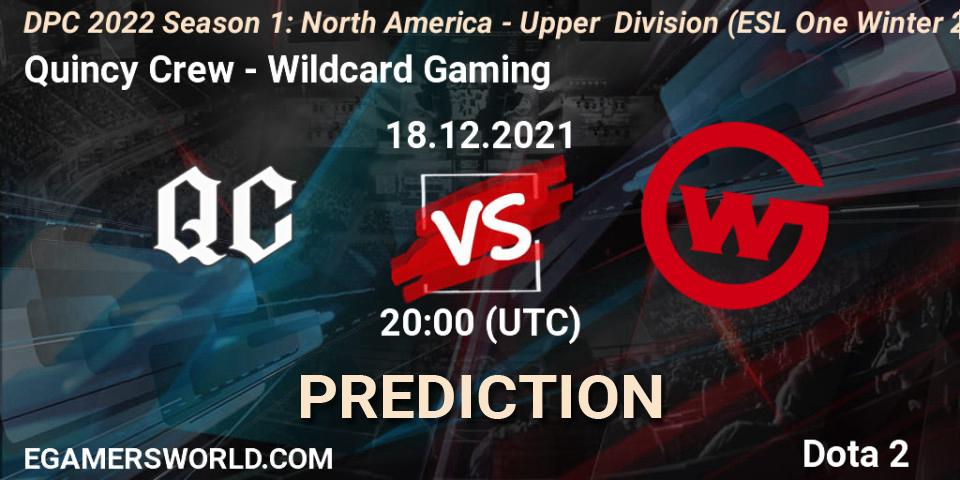 Pronóstico Quincy Crew - Wildcard Gaming. 18.12.2021 at 20:02, Dota 2, DPC 2022 Season 1: North America - Upper Division (ESL One Winter 2021)