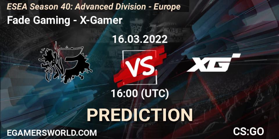 Pronóstico Fade Gaming - X-Gamer. 16.03.2022 at 16:00, Counter-Strike (CS2), ESEA Season 40: Advanced Division - Europe