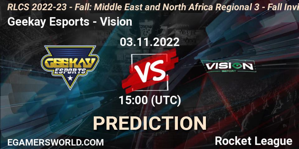 Pronóstico Geekay Esports - Vision. 03.11.2022 at 15:00, Rocket League, RLCS 2022-23 - Fall: Middle East and North Africa Regional 3 - Fall Invitational