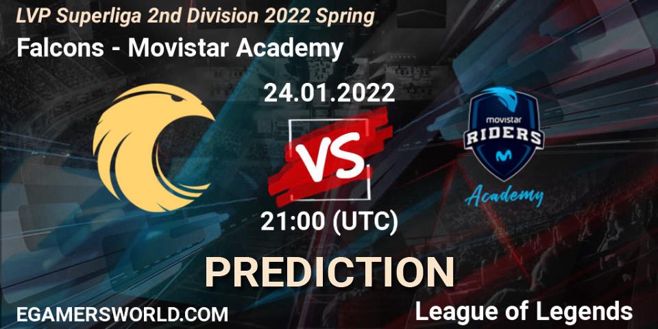 Pronóstico Falcons - Movistar Academy. 25.01.2022 at 18:00, LoL, LVP Superliga 2nd Division 2022 Spring