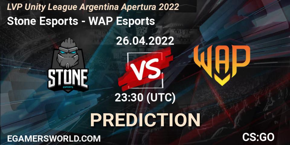Pronóstico Stone Esports - WAP Esports. 26.04.2022 at 23:30, Counter-Strike (CS2), LVP Unity League Argentina Apertura 2022