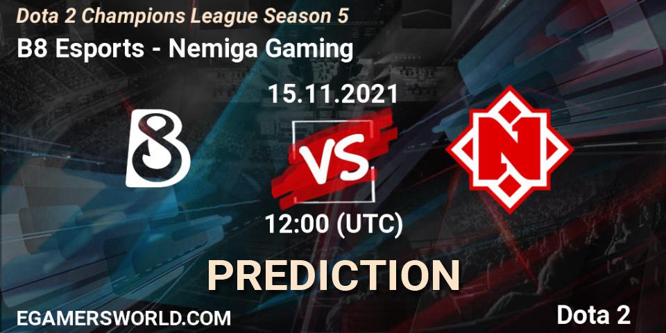 Pronóstico B8 Esports - Nemiga Gaming. 15.11.2021 at 12:12, Dota 2, Dota 2 Champions League 2021 Season 5