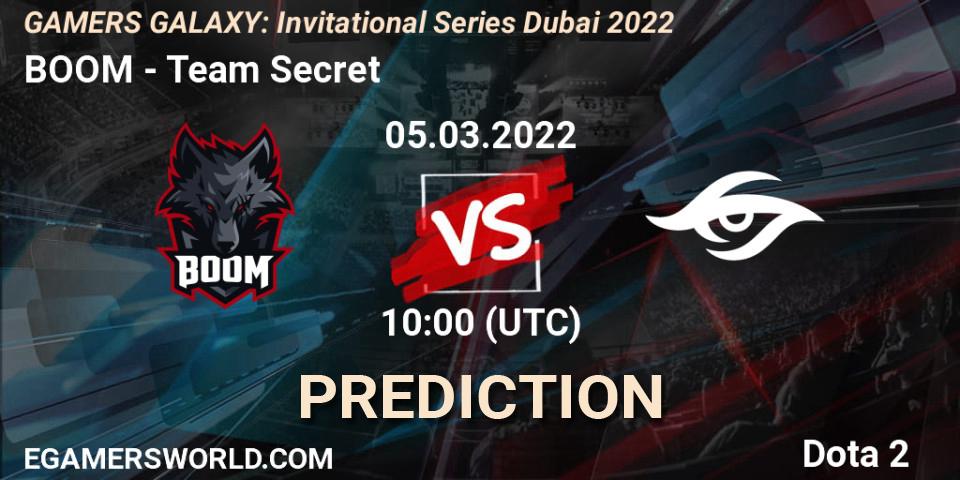 Pronóstico BOOM - Team Secret. 05.03.2022 at 09:58, Dota 2, GAMERS GALAXY: Invitational Series Dubai 2022