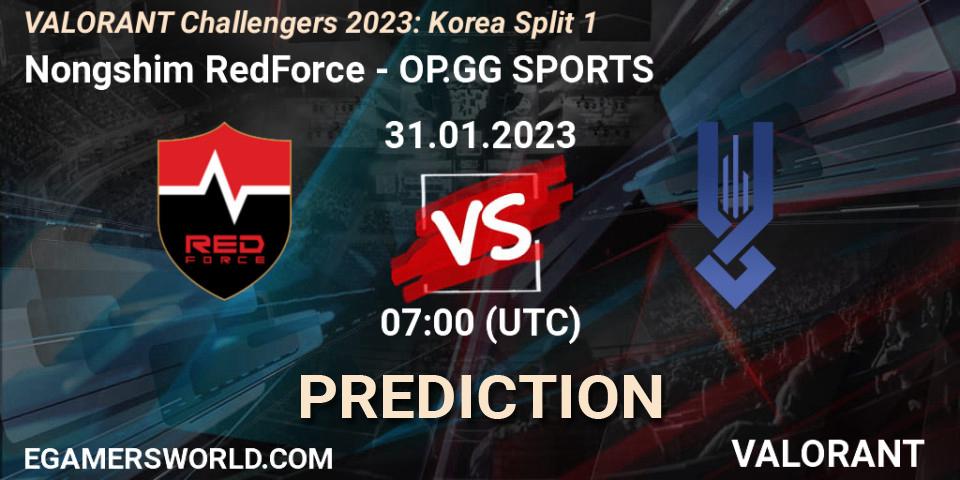 Pronóstico Nongshim RedForce - OP.GG SPORTS. 31.01.23, VALORANT, VALORANT Challengers 2023: Korea Split 1