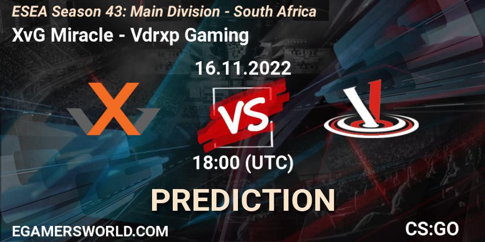 Pronóstico XvG Miracle - Vdrxp Gaming. 16.11.22, CS2 (CS:GO), ESEA Season 43: Main Division - South Africa