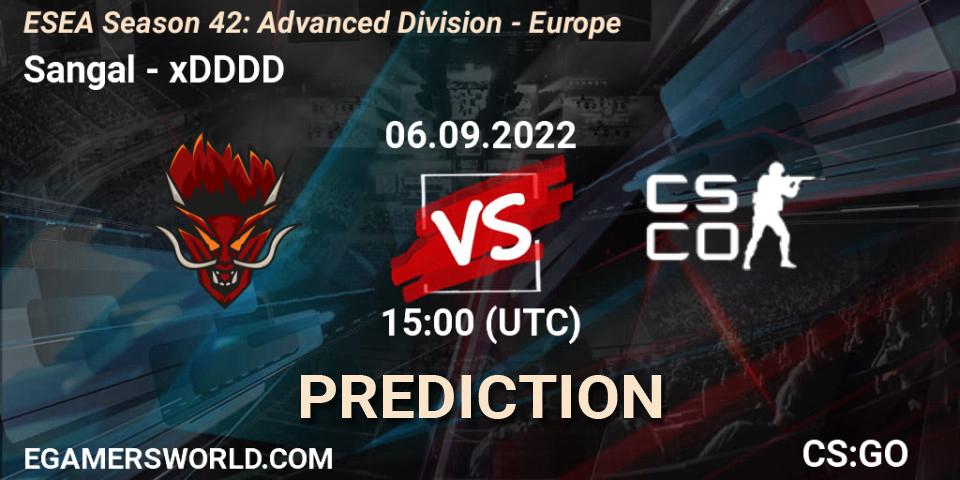 Pronóstico Sangal - xDDDD. 06.09.2022 at 15:00, Counter-Strike (CS2), ESEA Season 42: Advanced Division - Europe