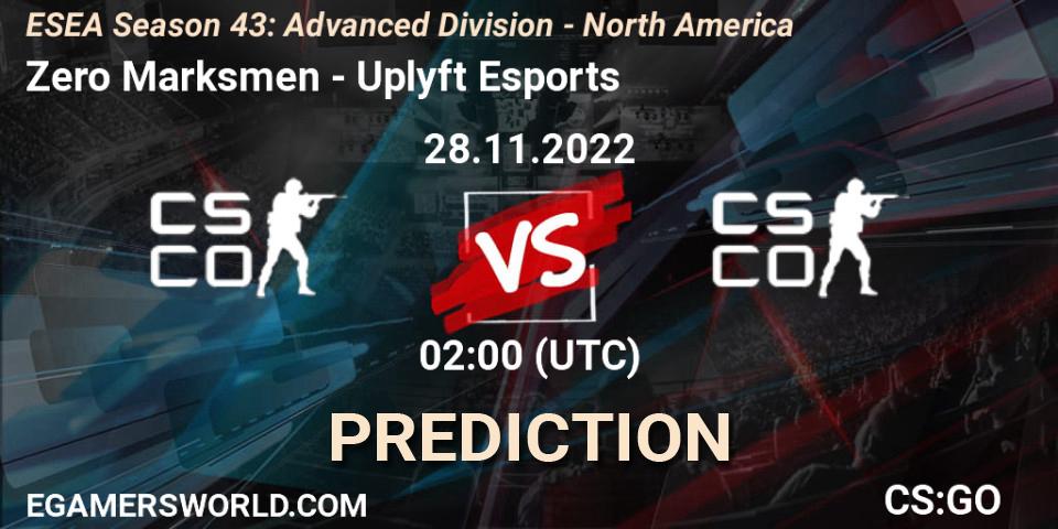 Pronóstico Zero Marksmen - Uplyft Esports. 28.11.22, CS2 (CS:GO), ESEA Season 43: Advanced Division - North America