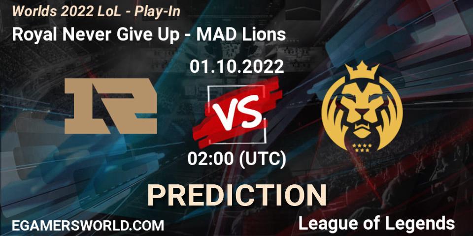 Pronóstico Royal Never Give Up - MAD Lions. 01.10.2022 at 02:30, LoL, Worlds 2022 LoL - Play-In