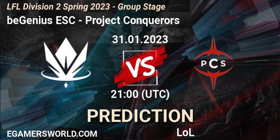 Pronóstico beGenius ESC - Project Conquerors. 31.01.2023 at 21:15, LoL, LFL Division 2 Spring 2023 - Group Stage