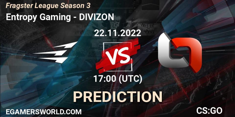 Pronóstico Entropy Gaming - DIVIZON. 01.12.2022 at 18:00, Counter-Strike (CS2), Fragster League Season 3