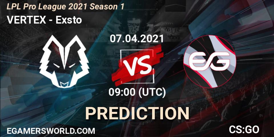 Pronóstico VERTEX - Exsto. 07.04.21, CS2 (CS:GO), LPL Pro League 2021 Season 1