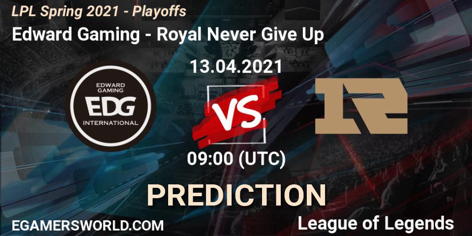 Pronóstico Edward Gaming - Royal Never Give Up. 13.04.2021 at 09:00, LoL, LPL Spring 2021 - Playoffs