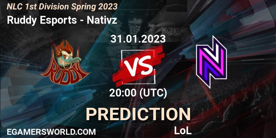 Pronóstico Ruddy Esports - Nativz. 31.01.23, LoL, NLC 1st Division Spring 2023