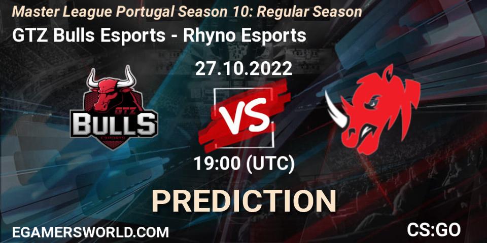 Pronóstico GTZ Bulls Esports - Rhyno Esports. 27.10.2022 at 19:00, Counter-Strike (CS2), Master League Portugal Season 10: Regular Season