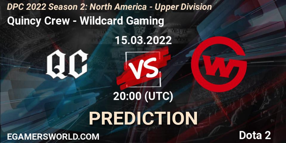 Pronóstico Quincy Crew - Wildcard Gaming. 15.03.2022 at 21:02, Dota 2, DPC 2021/2022 Tour 2 (Season 2): NA Division I (Upper) - ESL One Spring 2022