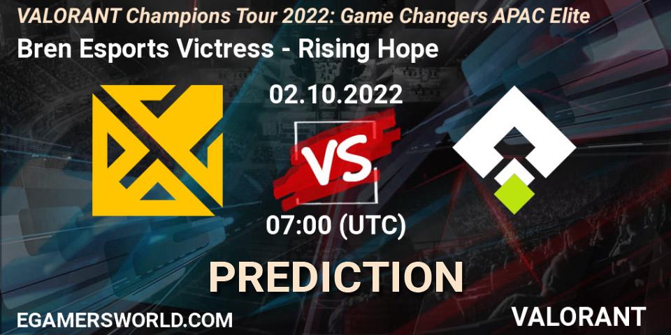 Pronóstico Bren Esports Victress - Rising Hope. 02.10.2022 at 08:00, VALORANT, VCT 2022: Game Changers APAC Elite