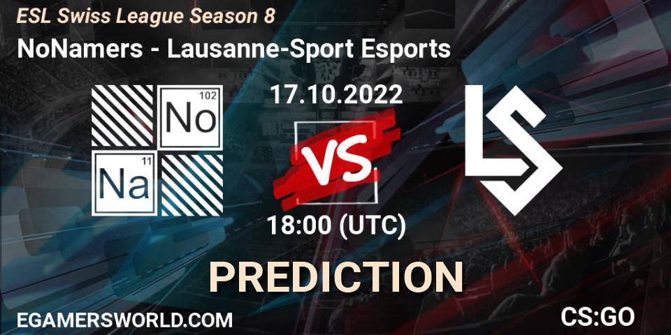Pronóstico NoNamers - Lausanne-Sport Esports. 17.10.2022 at 18:00, Counter-Strike (CS2), ESL Swiss League Season 8