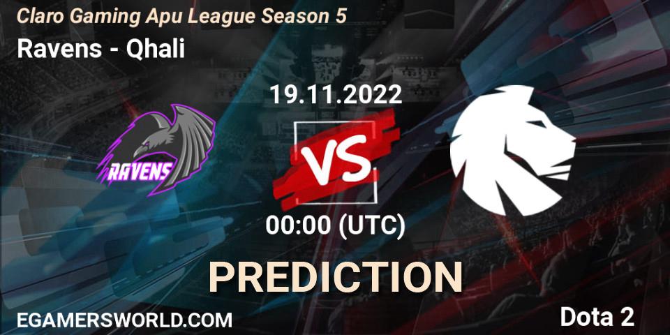 Pronóstico Ravens - Qhali. 18.11.2022 at 23:22, Dota 2, Claro Gaming Apu League Season 5