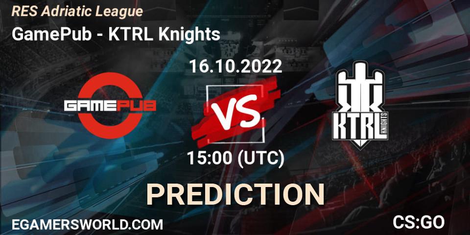 Pronóstico GamePub - KTRL Knights. 16.10.2022 at 15:00, Counter-Strike (CS2), RES Adriatic League
