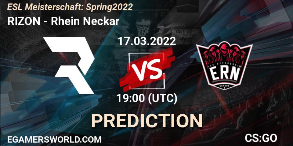 Pronóstico RIZON - Rhein Neckar. 17.03.2022 at 19:00, Counter-Strike (CS2), ESL Meisterschaft: Spring 2022