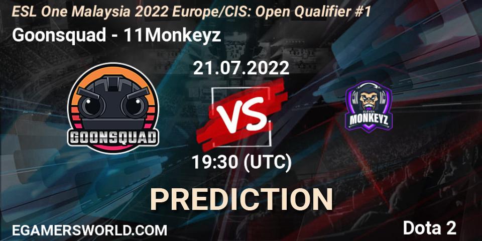 Pronóstico Goonsquad - 11Monkeyz. 21.07.2022 at 19:30, Dota 2, ESL One Malaysia 2022 Europe/CIS: Open Qualifier #1