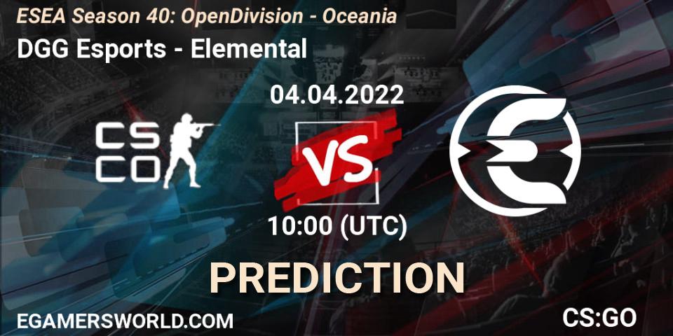Pronóstico DGG Esports - Elemental. 04.04.2022 at 10:00, Counter-Strike (CS2), ESEA Season 40: Open Division - Oceania