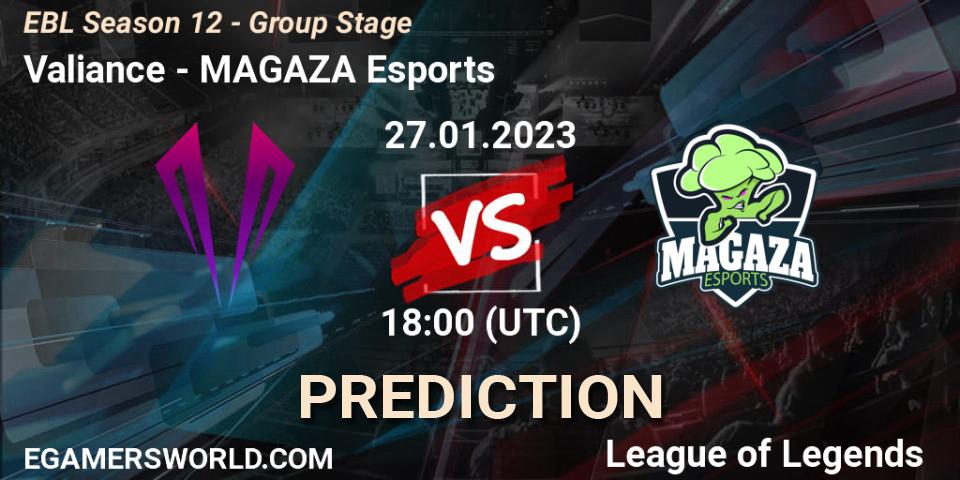 Pronóstico Valiance - MAGAZA Esports. 27.01.2023 at 18:00, LoL, EBL Season 12 - Group Stage