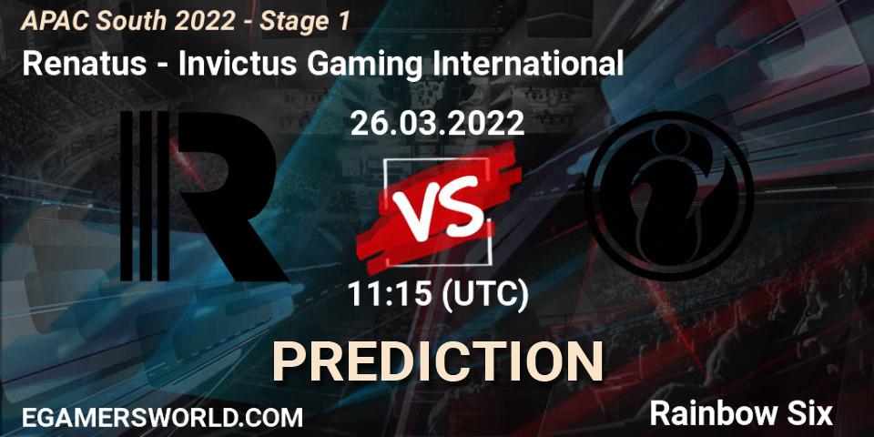 Pronóstico Renatus - Invictus Gaming International. 26.03.2022 at 11:15, Rainbow Six, APAC South 2022 - Stage 1