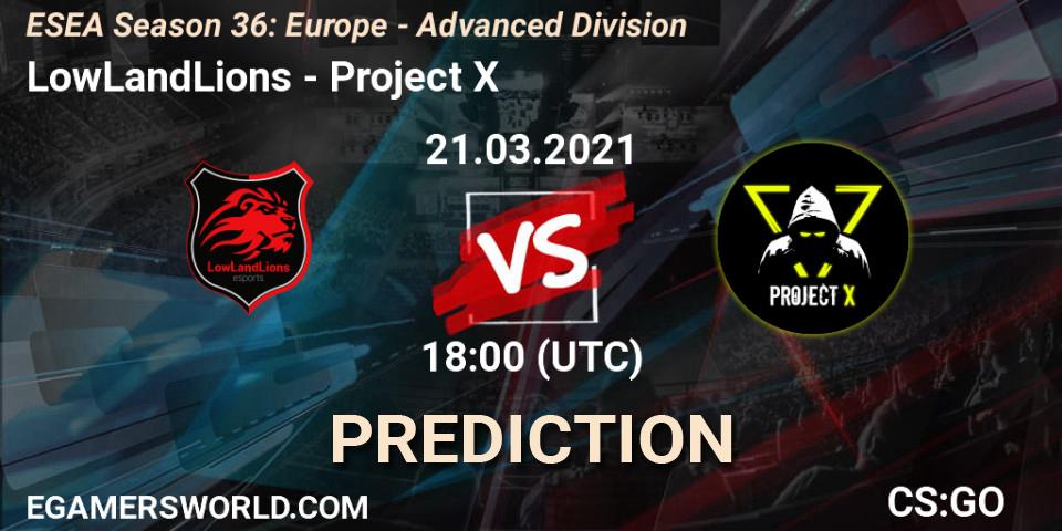 Pronóstico LowLandLions - Project X. 21.03.2021 at 18:00, Counter-Strike (CS2), ESEA Season 36: Europe - Advanced Division
