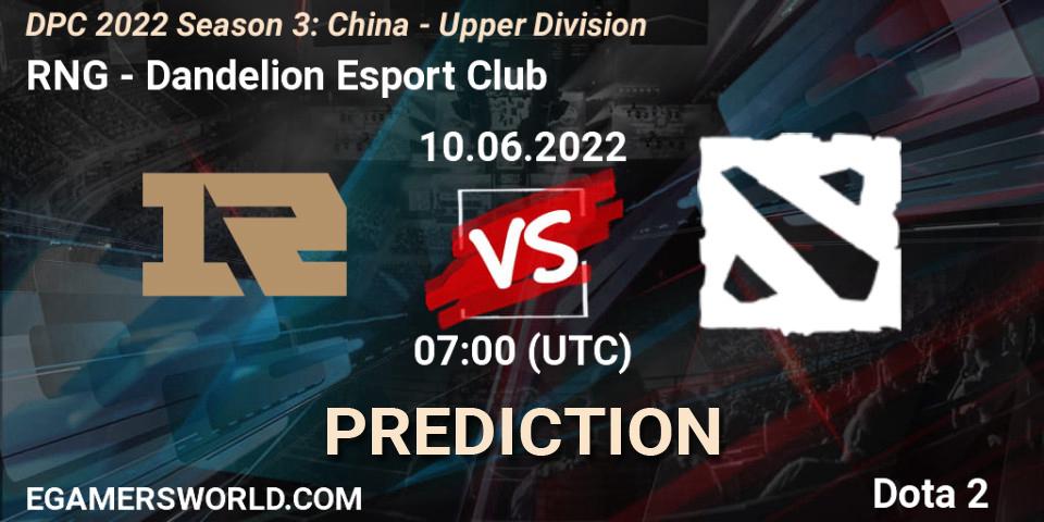 Pronóstico RNG - Dandelion Esport Club. 10.06.2022 at 08:05, Dota 2, DPC 2021/2022 China Tour 3: Division I