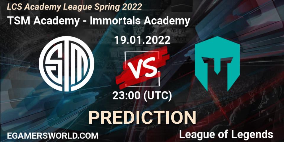 Pronóstico TSM Academy - Immortals Academy. 19.01.2022 at 23:00, LoL, LCS Academy League Spring 2022