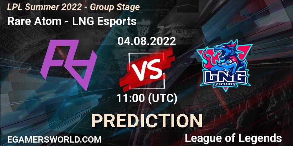 Pronóstico Rare Atom - LNG Esports. 04.08.2022 at 11:00, LoL, LPL Summer 2022 - Group Stage