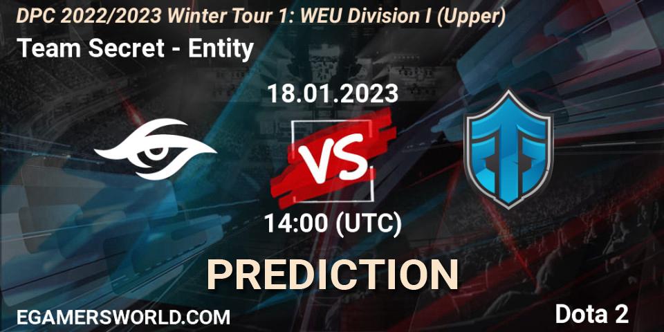 Pronóstico Team Secret - Entity. 18.01.2023 at 13:54, Dota 2, DPC 2022/2023 Winter Tour 1: WEU Division I (Upper)