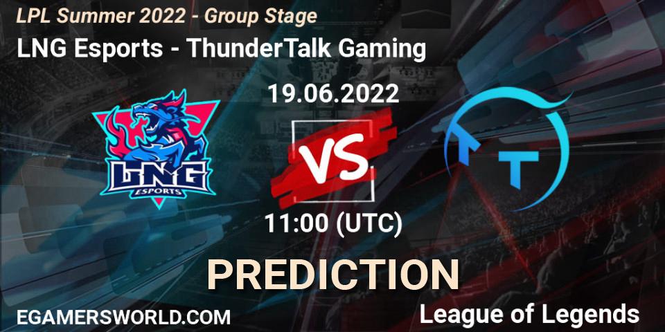 Pronóstico LNG Esports - TT Gaming. 19.06.2022 at 11:00, LoL, LPL Summer 2022 - Group Stage