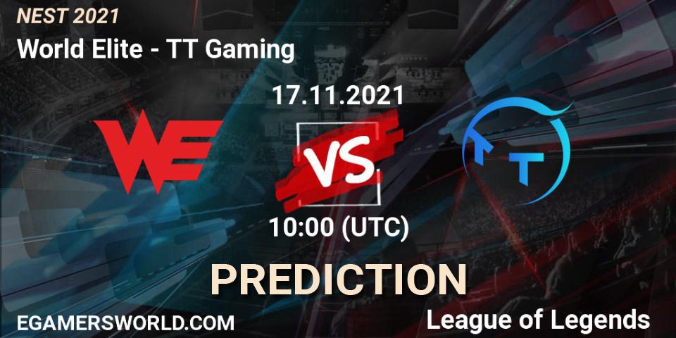 Pronóstico TT Gaming - World Elite. 17.11.2021 at 10:05, LoL, NEST 2021